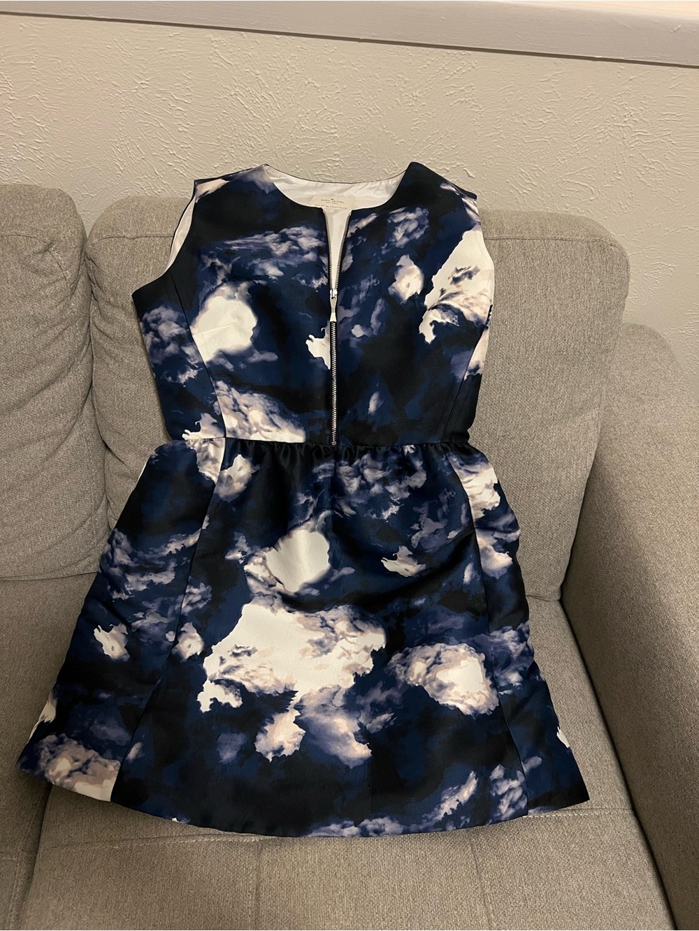 kate spade Navy and White Cloud-Print Sleeveless Dress